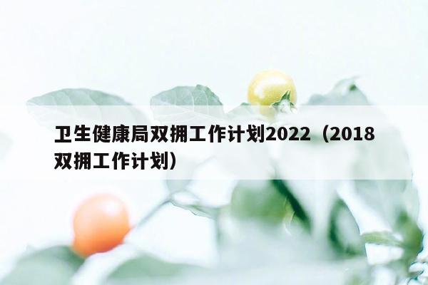 卫生健康局双拥工作计划2022（2018双拥工作计划）