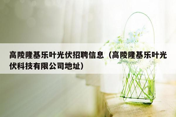 高陵隆基乐叶光伏招聘信息（高陵隆基乐叶光伏科技有限公司地址）