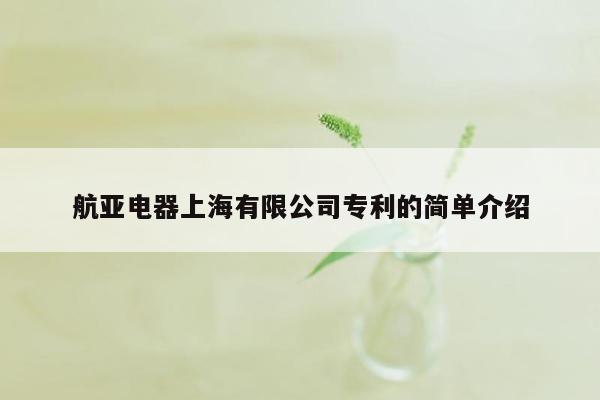 航亚电器上海有限公司专利的简单介绍