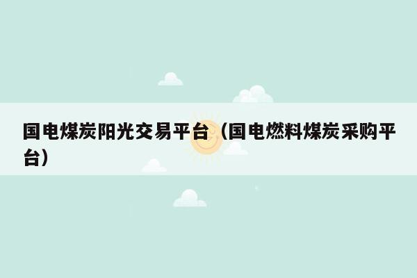 国电煤炭阳光交易平台（国电燃料煤炭采购平台）