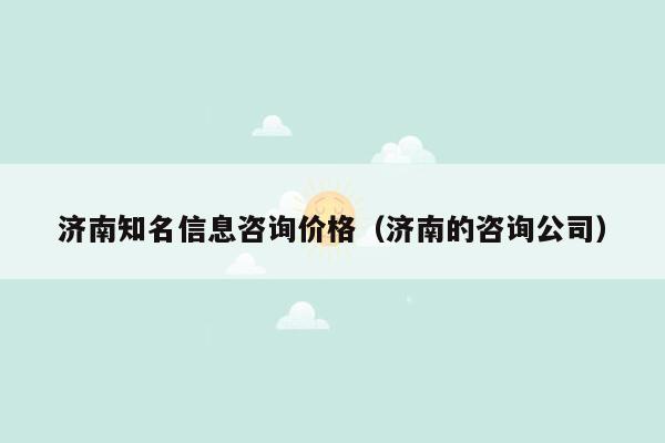 济南知名信息咨询价格（济南的咨询公司）