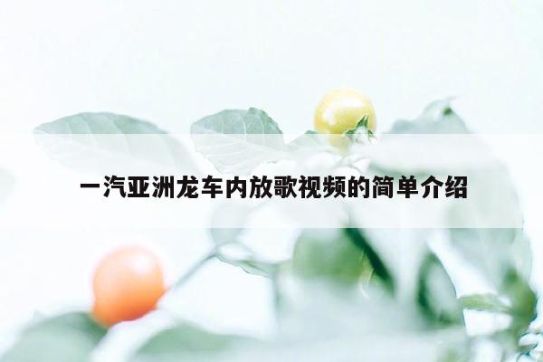 一汽亚洲龙车内放歌视频的简单介绍