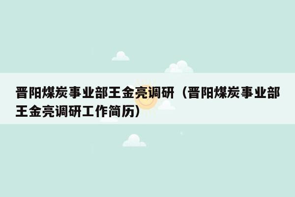 晋阳煤炭事业部王金亮调研（晋阳煤炭事业部王金亮调研工作简历）